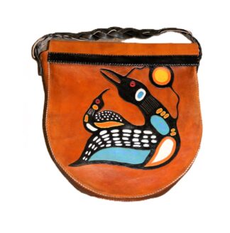 15" Drum bag with braided leather shoulder strap - Geese Front with Elk on back