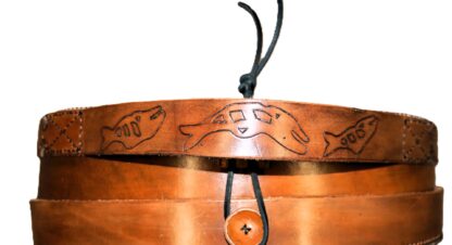 14" Drum bag with leather handle - Butterflies and Salmon - Image 3