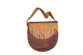 15" Drum bag with leather shoulder strap - fringe flap top closure