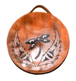 12" Drum bag with leather handle - butterfly and feathers front