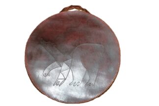 14" Drum bag with leather handle - Carved Bear design