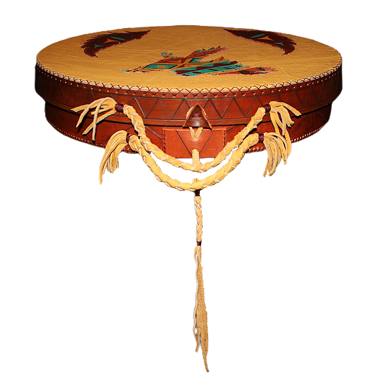 20" Drum Bag - Gold Leather Front w/ Thunderbird Design - Image 5