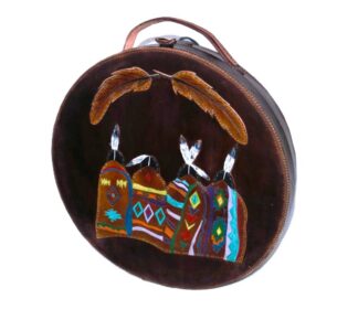 18" drum bag with handle, feathers, and elders